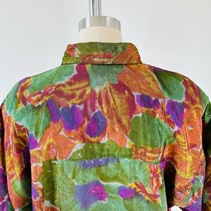 Vintage Tropical Leaf Print Sheer Button Down Blouse